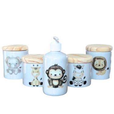 Imagem de Kit higiene bebê Safari 5 peças - potes e porta álcool - Peças Porcela