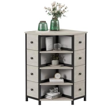 Imagem de LUMTOK Cômoda de canto de 8 gavetas com gavetas de tecido de armazenamento e prateleiras abertas para espaços pequenos, quarto, entrada, sala de estar (cinza)