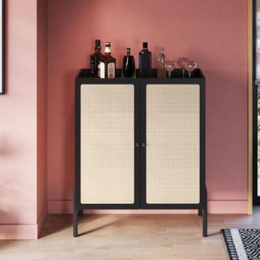 Imagem de Armário Cristaleira Bar Hermes 2 Portas 93cm Palhinha Pé Madeira Oslo 
