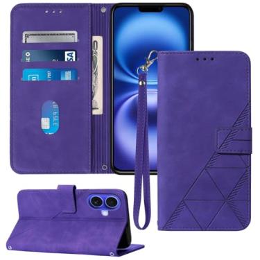 Imagem de Moment Dextrad Capa carteira para iPhone 16, compartimento para cartão, alça de pulso, proteção interna de TPU, capa flip de couro PU para iPhone 16 (2024) (roxa)