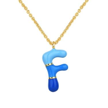 Imagem de Kainier Colar com letra bolha com inicial para mulheres e meninas, pingente colorido com nome do alfabeto, pingente delicado fofo banhado a ouro 14 K, joias para presentes, Banhado a ouro, Sem Pedra