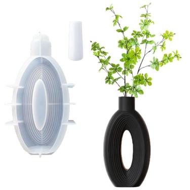 Imagem de Moldes de vaso de silicone para concreto de resina, vaso de flores secas circulares elípticas listradas, molde de fundição de resina epóxi, moldes de cetâmica e cerâmica para gesso de cimento, molde
