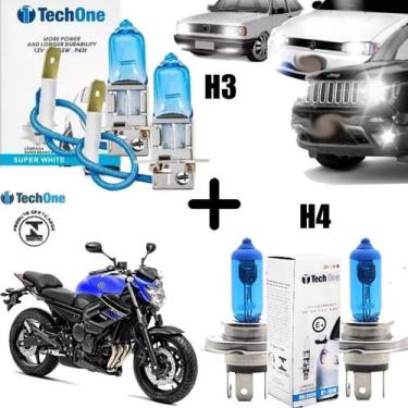 Imagem de Kit Lampada H4+H3 12v 55w 8500k Super Branca Carros e Motos - Tech One