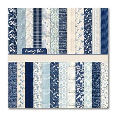 Imagem de VIVIQUEN Papel de scrapbook floral vintage azul marinho – 24 folhas de desenhos botânicos frente e verso com texturas de flores antigas, cartolina de 160 g sem ácido para artesanato faça você mesmo