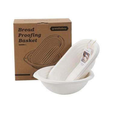 Imagem de Cesta à prova de polpa de pão oval de 28 cm e 25,4 cm de massa fermentada redonda Banneton Brotform suprimentos de cozimento com forro de linho para pão profissional e caseiro