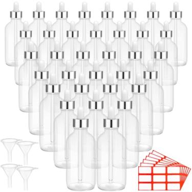Imagem de Dandat 50 frascos conta-gotas de vidro de 120 ml com conta-gotas, funis, adesivos para perfumes de óleo essencial (transparente)