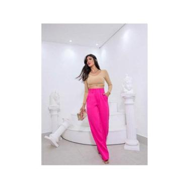 Imagem de Calca pantalona tecido alfaiataria sem faixa - NoBrand, Pink, M