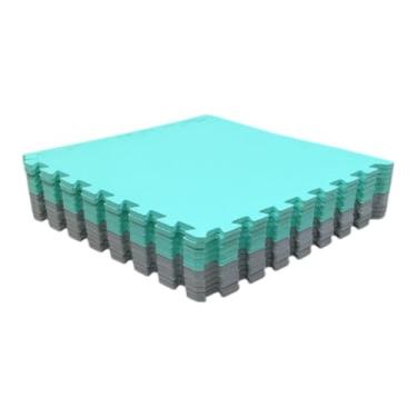 Imagem de Kit 16 Tapete Tatame EVA Verde água e Cinza claro 50x50x1cm 10mm