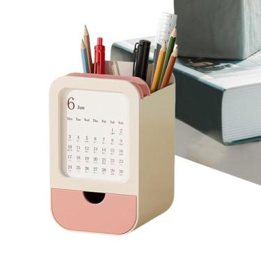 Imagem de Suporte Para Canetas de Mesa | Organizador de Canetas,Organizador Com Calendário E Gaveta Embutida Para Mesa De Casa Escritório Sala De Aula