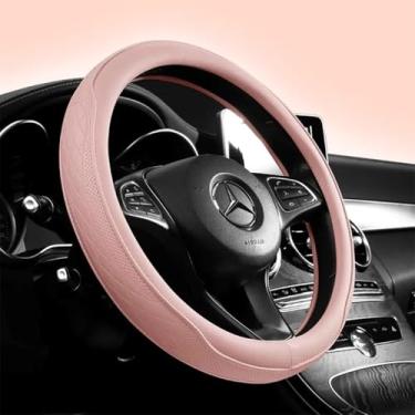 Imagem de Capa de volante universal de 38 cm - Couro PU respirável com aderência de borracha inodora, design clássico antiderrapante, serve na maioria dos carros e SUVs (rosa)