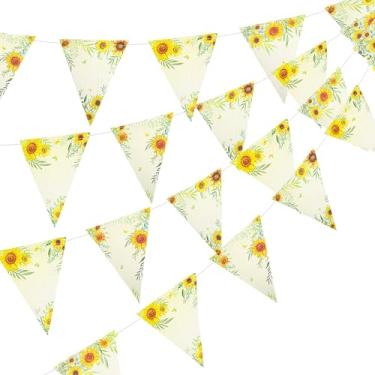 Imagem de Cheerland Faixa de girassol bandeira de galhardete de girassol bandeira triângulo pendurado guirlanda pano de fundo chá de bebê chá de verão suprimentos de festa floral decoração de parede aniversário