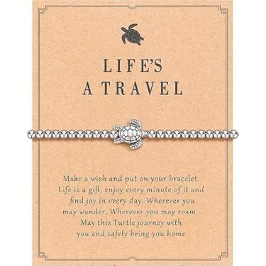 Imagem de Vurotry Pulseira de tartaruga feminina de metal com contas de tartaruga Life's A Pulseira de viagem minimalista joia animal, Large, liga metálica, Sem Pedra Preciosa