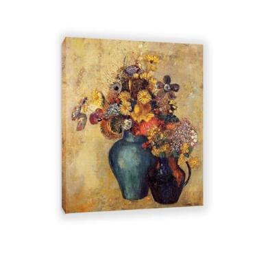 Imagem de Reproduções em tela Odilon Redon arte de parede amarelo floral vintage borboleta giclée impressão de flores para quarto, cozinha, sala de estar, decoração de casa, pôster50 x 40 cm (20 x 16 polegadas