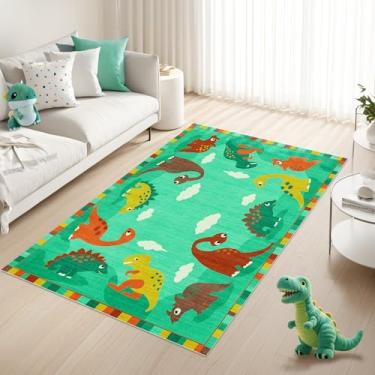 Imagem de Tapetes de área de dinossauro para quarto de crianças: tapete de dinossauro de desenho animado 2x3 para meninos meninas quarto infantil bebê engatinhando tapete antiderrapante para berçário sala de