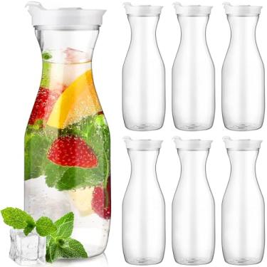 Imagem de Gejoy 6 jarras de água de plástico com tampas, jarras de suco transparente de 947 ml, para bar Mimosa, bebidas, leite, chá gelado, recipientes de bebidas para casa, restaurante, escola, geladeira, não