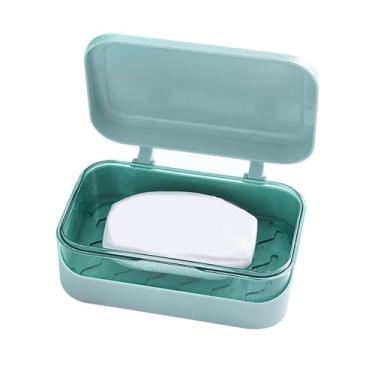Imagem de Caixa de sabão com tampa portátil portátil Soof Disher Recipiente Removível Dreno Removável Caixa de armazenamento de sabão à prova d'água para a cozinha Barra de banheiro PP (Azul)