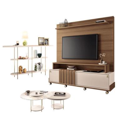 Imagem de Estante Home Theater Bold Off White Castanho E Aparador Infinity E Kit Mesa De Centro Sky Off White - Hb Móveis