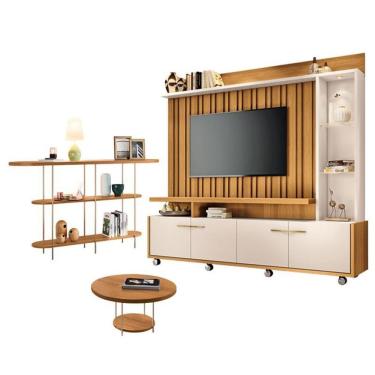 Imagem de Estante Home Theater Titan Off White Cinamomo E Aparador Infinity E Mesa De Centro Sky Cinamomo - Hb Móveis