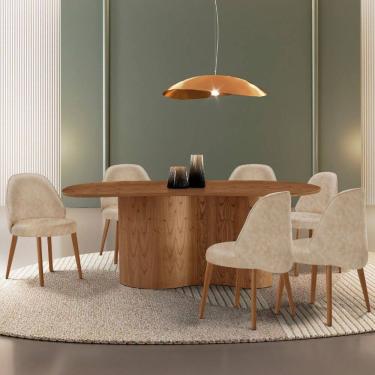 Imagem de Mesa de Jantar 180cm X 80cm Madeira Tampo Laminado Orgânico com 6 Cadeiras Ester Milano / Imbuia Natural