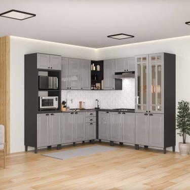 Imagem de Cozinha Completa de Canto sem Tampo Vidro 20 Portas 2 Gavetas Paris Cinza/Titânio
