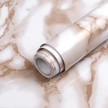 Imagem de Qianglive Papel de contato de mármore branco e amarelo brilhante papel de parede descascar e colar móveis de bancada Waterpoof autoadesivo removível papel de parede cozinha sala de estar armário de