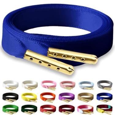 Imagem de RSAJHTRY Cadarços de sapato de fita de cetim, 2 pares de cadarços de seda planos de 10 mm de largura para tênis femininos, 14 Azul, 70.9 inch (180CM)