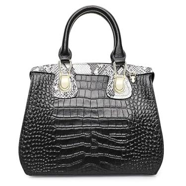 Imagem de AIDRANI Bolsa feminina de couro genuíno com estampa de crocodilo com alças padronizadas de cobra, grande capacidade, alça de pulso, alça de ombro, bolsa de armazenamento de alça única