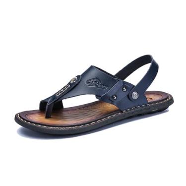Imagem de Sandália Masculina Corretora De Joanete Respirável Para O Verão Ao Ar Livre Com Suporte De Arco, Chinelo Couro Antiderrapante Sem Atacadores Aberto Férias Na Praia, Para Plantar, Fascite(Blue,40 EU)