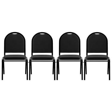 Imagem de Kit 4 Cadeiras Hoteleiras Auditório Empilhável Sintético Z33 Preto - Mpozenato