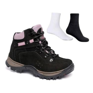 Imagem de Kit Bota Coturno Adventure Feminina Trilha 100% Couro Legítimo Palmilh