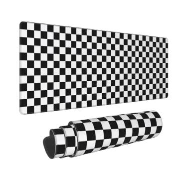 Imagem de Mouse pad preto e branco quadriculado grande para jogos GG bordas costuradas para gamer home office 80 x 29 cm