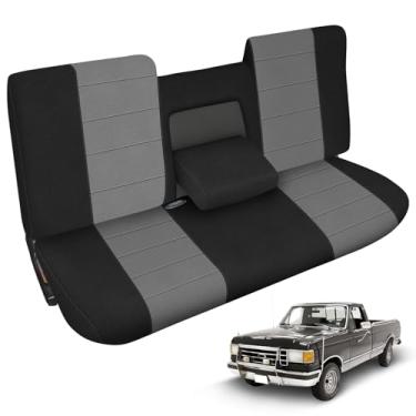 Imagem de Kistrba Capa de assento de caminhão compatível com banco dianteiro Ford F150 1987-1991 com apoio de braço de abertura e encosto de cabeça moldado