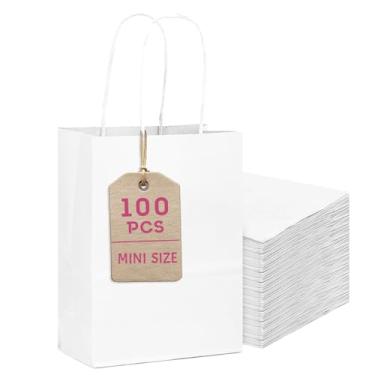 Imagem de Bakepacker 100 peças de mini sacos de presente de papel brancos com alças 15 x 11,4 x 6,3 cm, vários usos (tamanho pequeno)