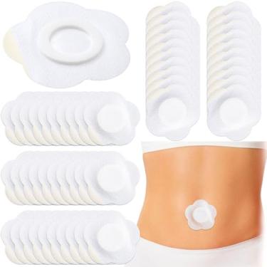 Imagem de SmallCat 50 peças de envoltórios descartáveis de óleo de rícino, adesivos autoadesivos de umbigo, adesivos de óleo de rícino de algodão orgânico para abdômen e joelhos - branco