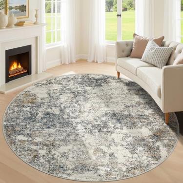 Imagem de Tapete redondo lavável de 2,4 m - Tapetes abstratos modernos de 20 x 20 cm para sala de estar, antiderrapante, macio, lavável à máquina para quarto, sala de estar, sala de jantar, berçário, fazenda