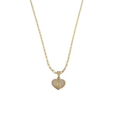 Imagem de Colar Cartier 60Cm Coração Branco Letra D Banhado Ouro 18K - Anaisa Se