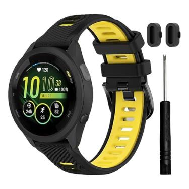 Imagem de TopPerfekt Pulseira de relógio para Garmin Forerunner 265, pulseira de substituição esportiva de silicone macio para Forerunner 570 47 mm/255/265-Music, Venu 2/3 (22 mm) - (preto/amarelo)