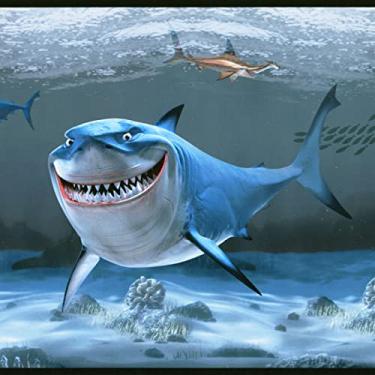 Imagem de CONCORD WALLCOVERINGS Papel de parede Border Kids Pattern Sharks for Kid's Bedroom Playroom, Azul Cinza Marrom, 4,5 m por 25,4 cm DS7692BD