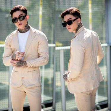 Imagem de blazer Executivo Slim Corte Italiano De Luxo - Debatt Jeans, Bege, EG 