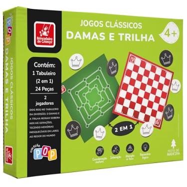 Imagem de Brincadeira de Criança Jogos Clássicos de Tabuleiro Dama e Trilha