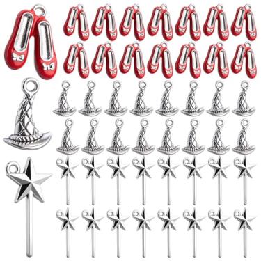 Imagem de Framendino, Pacote com 75 berloques temáticos mágicos chapéu de bruxa tibetana varinha mágica vermelho balé berloque para fazer joias DIY