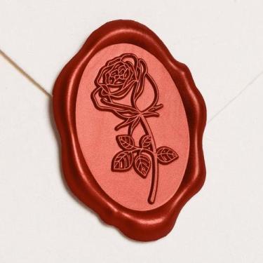 Imagem de Adesivos UNIQOOO Rose Wax Seal, 50 unidades, ovais, vermelho pérola, 3