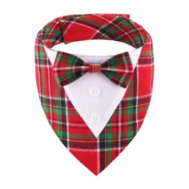 Imagem de Bandana de smoking para cães de Natal ADOGGYGO vermelha verde xadrez X