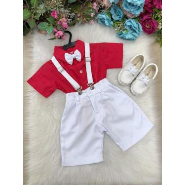 Imagem de Conjunto Infantil Miss Cherry Henry Vermelho com Suspensório Branco, V