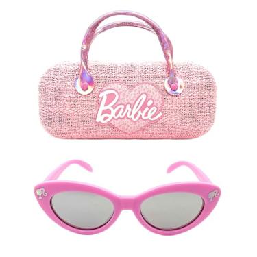 Imagem de Barbie Conjunto de óculos de sol olho de gato e estojo rígido com alça para meninas, Coração rosa, 55mm