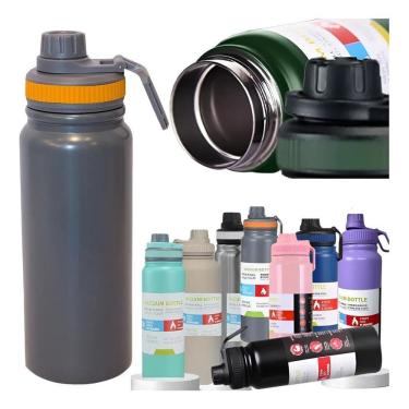 Imagem de Garrafa Térmica 800Ml Água Squeeze Inox Academia Com Cinza