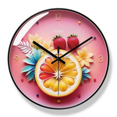Imagem de Relógio de parede colorido com design de frutas de quartzo silencioso 