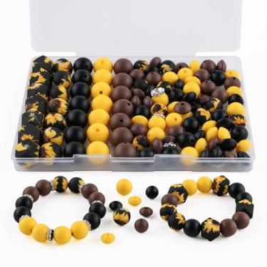 Imagem de Kovict 117 peças de contas de silicone de 12 mm e 15 mm para fabricação de chaveiros, estampa hexagonal redonda de 10 mm, espaçador de strass Rondelle, contas de silicone de lentilha para canetas