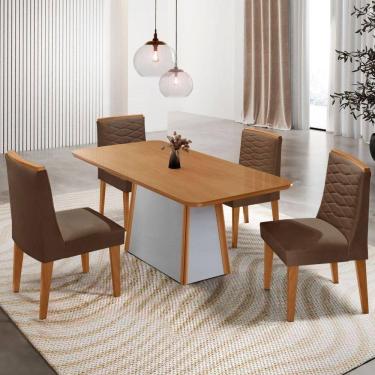 Imagem de Mesa De Jantar Diane 120cm Tampo Mdf Lam 4 Cade Eloise Moderna Veludo Marrom Off White