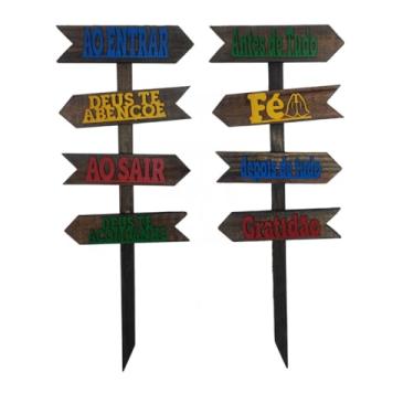 Imagem de Kit 2 Placas Chão Enfeite De Jardim Madeira Rústica Decoração Edicula Quintal Casa Frases